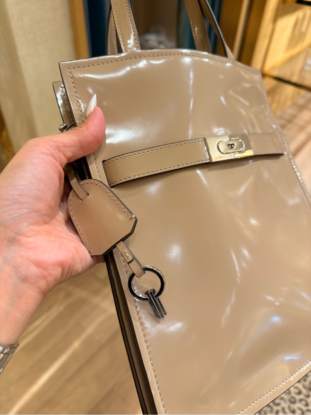 Tory Burch Lee Radziwill Small Shopper Tote Desert Palm Patent Leather Bag RARE - Picture 4 of 15